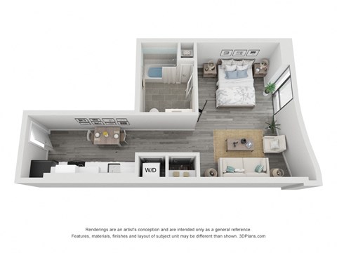 Floor plan for studio, 1 bath, 579 sqft